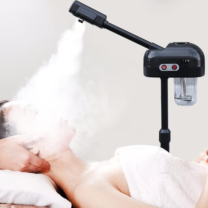 LCD Ozone Facial Steamer, Professional Salon Spa Steamer Beauty Equipment, Spray 107.6℉ Warm Steam, 360° Rotatable Nozzle, Timer Function, Adjustable Height, Rolling Wheels