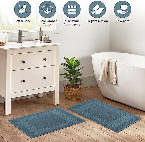 Superior Heavyweight Cotton Bath Mats, 2-Piece Rugs For Bathroom Accessories, Washable Rug For Shower, Toilet, Modern Decor, No Backing, Luxury Hotel And Spa Quality, Set of 2, 22" x 35", Sapphire - Image 4