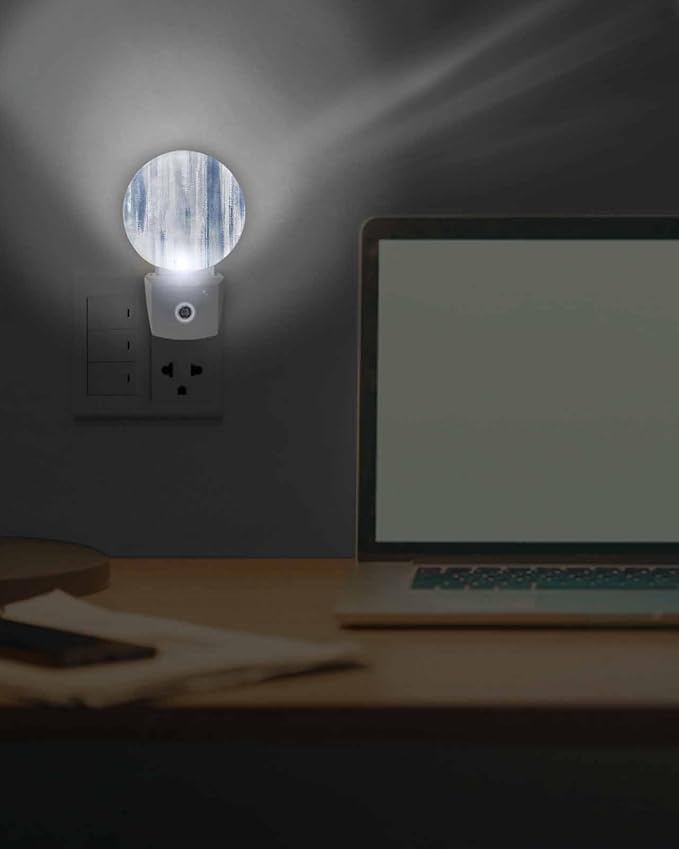 Night Lights Auto Sensor Blue Abstract Graffiti Night Light Art Painting Round Lamp Plug-in LED Nightlights Dusk to Dawn for Living Room Bedroom Bathroom Hallway Wall Decor