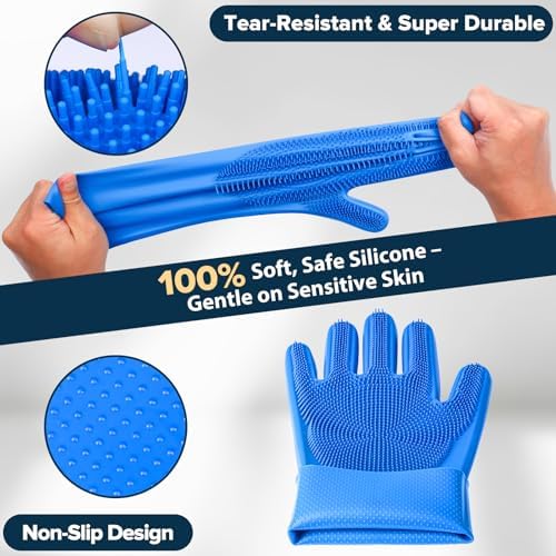 6PCS Grooming & Bath Supplies for Dogs, Cats | Dog Washing Gloves | Dog Bath Brush | Dog Shower Brush | Pet Grooming Gloves | Dog Grooming kit | Pet Supplies for Showerhead & Sprayer (Navy Blue) - Image 4