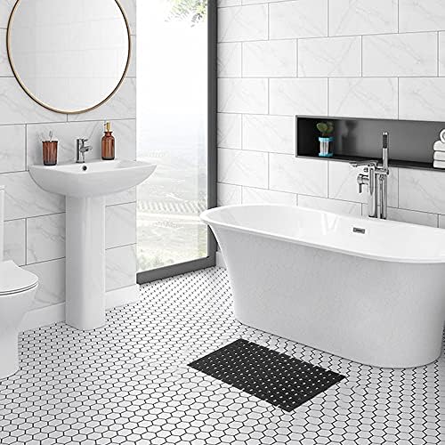 Bambo Bath Mat Bathroom Rugs Floor Wood Shower Bathtub Waterproof Non Slip Black Accessories 16x24 Inch Easy to Clean, 2 pcs - Image 2