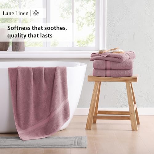 LANE LINEN 100% Cotton Large Bath Towels Set of 4 (30"x60") - Zero Twist, Mercerized Cotton Bathroom Towel 4 Pack - Quick Dry, Soft & Absorbent Large Towels Set - Oeko Tex Certified - Wishful Mauve - Image 5