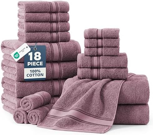LANE LINEN Towel Set 18 Piece Soft Absorbent Quick Dry - Wishful Mauve by LaneLinen