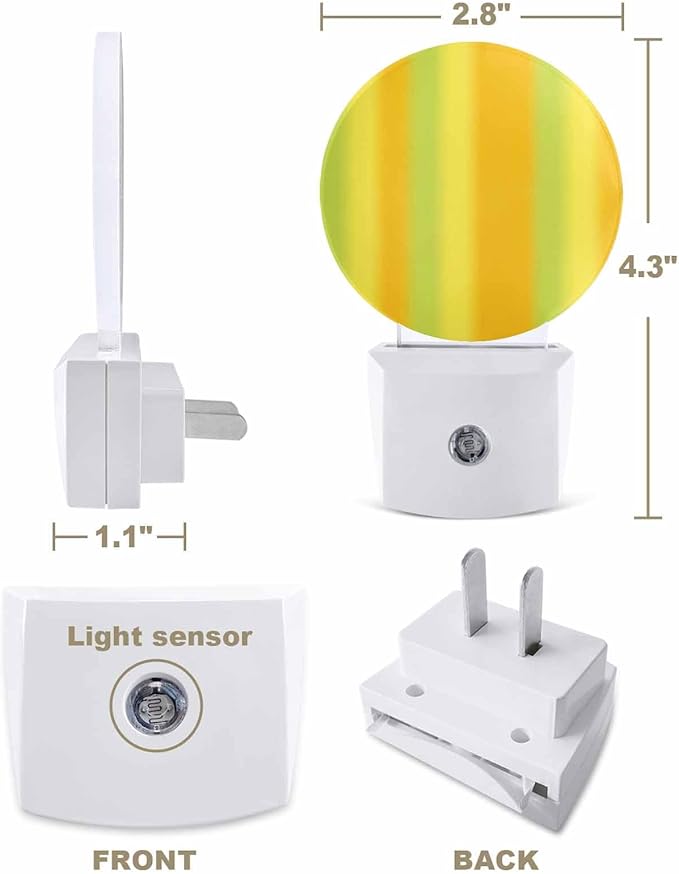 Night Lights Auto Sensor Green Yellow Orange Night Light Gradient Color Stripe Round Lamp Plug-in LED Nightlights Dusk to Dawn for Living Room Bedroom Bathroom Hallway Wall Decor
