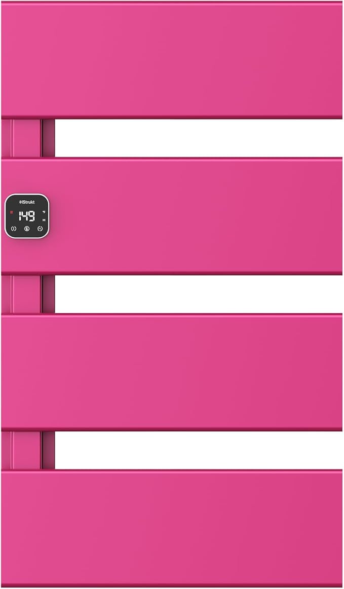 Electric Towel Warmer, Heated Towel Rack with Thermo Control and Timer, Fast Heating Towel Rail for Bathroom with Memroy Function, Work with Smart Plug, Left-Wiring, 4 Panel, Pink