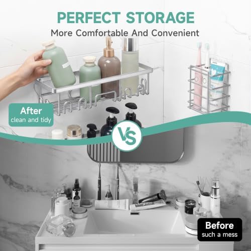 Veken Shower Caddy 6-Pack, Bathroom Organizers and Storage, Matte Silver - Image 6