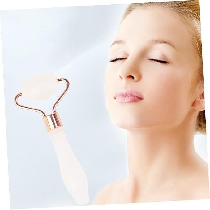 Jade Face Massage Roller Single Head Skin Care Tool for Women Portable Beauty Roller for Eye Puffiness and Wrinkles Natural Rose Quartz Design