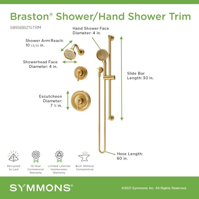 Symmons Braston HydroMersion Double Handle Shower Trim Kit with Hand Spray in Brushed Bronze - 5895BBZ15TRM