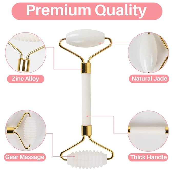 shenghang Jade Face Roller and Gua Sha Set for Face Eyes Forehead Neck Body Muscle Relaxing and Relieve Fine Lines and Wrinkles
