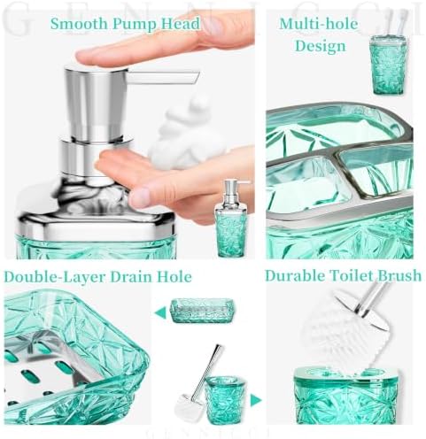 Bathroom Accessory Set, 9-Piece Teal Bathroom Set with Trash Can, Toilet Brush, Soap Dispenser, Soap Dish, Toothbrush Holder, Tumbler, Q-tip Holder & Tray, for Hotel/Apartment, Housewarming Gift - Image 5