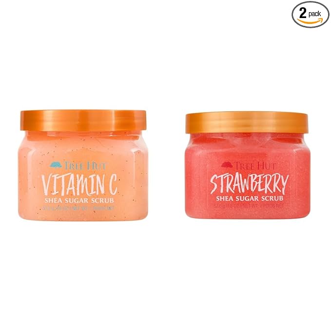 Tree Hut Vitamin C and Strawberry Shea Sugar Body Scrubs, Both 18 oz, Ultra Hydrating and Exfoliating