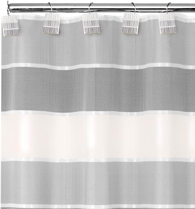 Zahari Home 13pc Modern Line Shower Curtain Set - Gray Luxury Contemporary Shower Curtains with Unique Design & 12 Hooks - Image 3