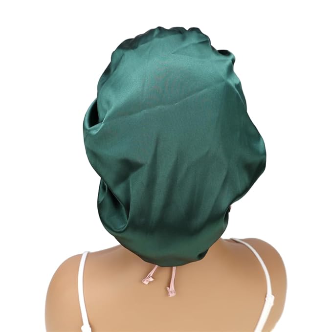 Adjustable Silk Satin Bonnet Hair Care Caps for Women Girls Loose-fitting Reversible Sleeping Cap Shower Caps Hair Wrap Bonnets (003 Spruce/Blush)