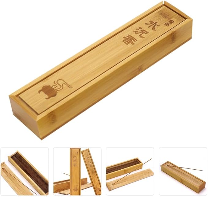 HEALLILY Bamboo Incense Stick Holder and Storage Box with Ash Catcher Portable Incense Storage for Yoga Spa Home Fragrance 8.85 X 1.96 X 1.18 Inches