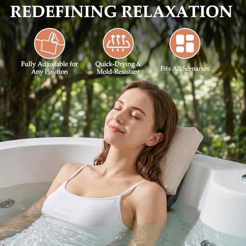 2-Pack Soft Pillow for hot tub, Clawfoot Tub & Chaise Lounge, Inflatable Outdoor Spa Accessories Replacement Pool Headrest with Weighted Strap, Birthday Day Gifts regalo for Women Wife Mom Men - Image 2