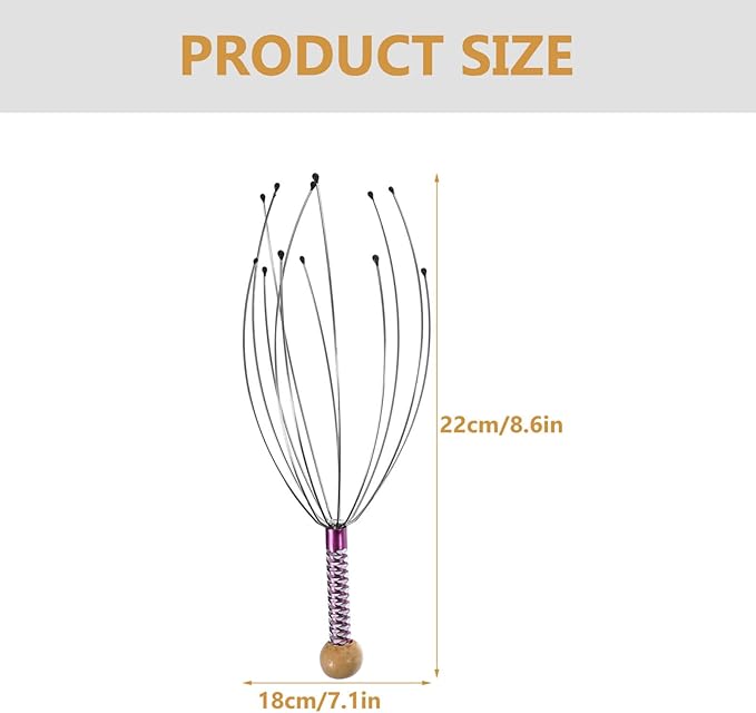 rosenice Scalp Massager Hand Held Therapeutic Head Scratcher Steel Wire Head Massager with Wooden Handle for Home Spa Relief and Relaxation (3 Packs)