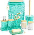 Bathroom Accessory Set, 9-Piece Teal Bathroom Set with Trash Can, Toilet Brush, Soap Dispenser, Soap Dish, Toothbrush Holder, Tumbler, Q-tip Holders & Tray, for Hotel/Apartment, Housewarming Gift by Unknown