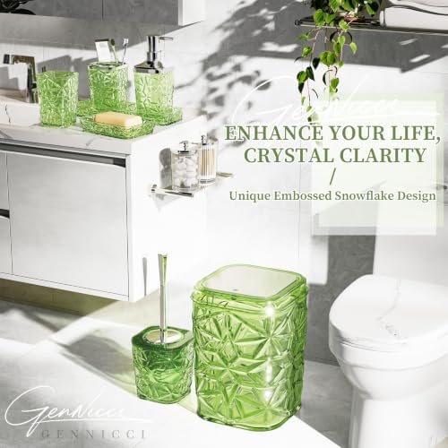 Bathroom Accessory Set, 9-Piece Green Bathroom Set with Trash Can, Toilet Brush, Soap Dispenser, Soap Dish, Toothbrush Holder, Tumbler, Q-tip Holder, Tray, for Hotel/Apartment, Housewarming Gift - Image 3