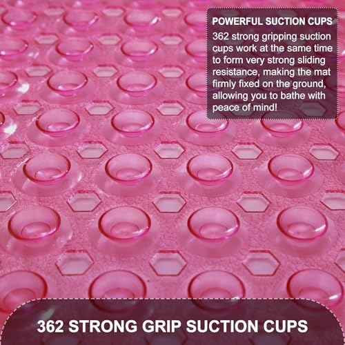 TEESHLY Bath Tub Shower Mat, Non Slip Bathtub Floor Liner Mats with Suction Cups and Drain Holes, Machine Washable Bathmat for Bathroom Floor Safety, 40 x 16 Inch, Clear Burgundy - Image 3