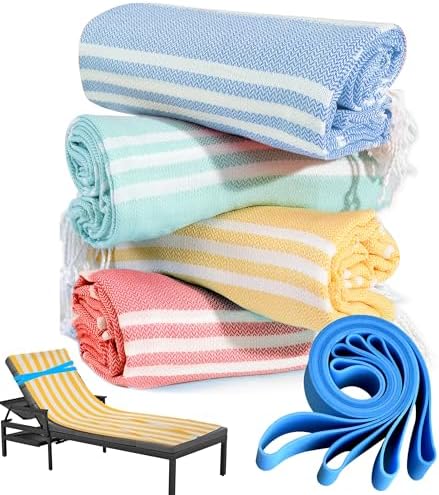 Genovega 4 Packs Cotton Turkish Beach Towels Set Bulk Oversized Extra Large Quick Dry Sand Free Bathroom Pool Swim Towel for Adult Travel Essentials Cruise Accessories Must Haves Clearance Multipack by genovega