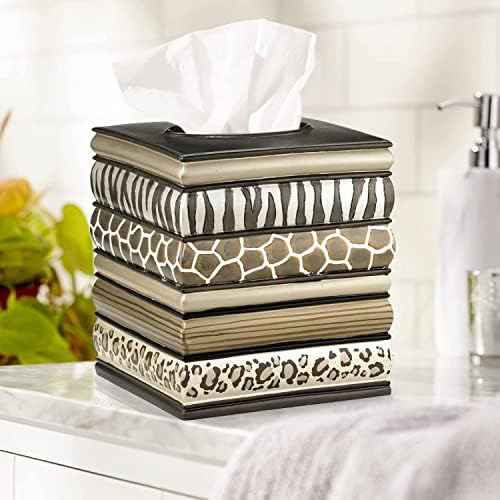 Zahari Home 2pc Safari Stripes Modern Bath Accessories Set Waste Basket & Tissue Box Modern Classic Contemporary Decorative Beautiful Designs Bathroom Decor Set for Home Luxury Bathroom Sets - Image 3