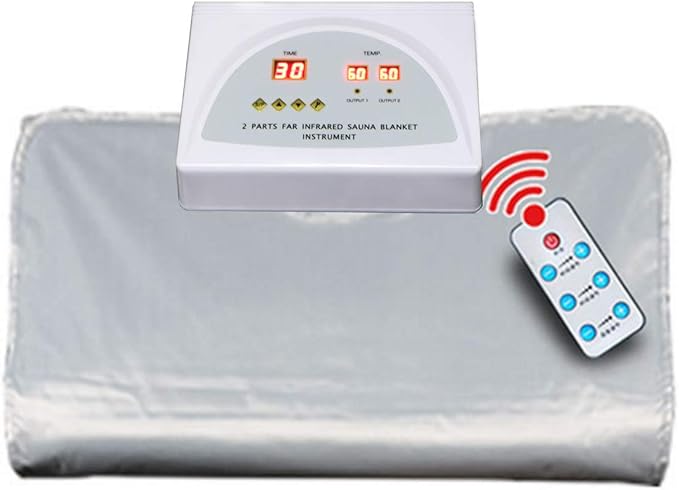 Elitzia Portable Far Infrared Sauna Blanket for Home Dual-Zone Heating Remote Control 95-176°F Adjustable Waterproof & Easy Clean Oxford Fabric Overheat Protection 70.9"x31.5" Silver