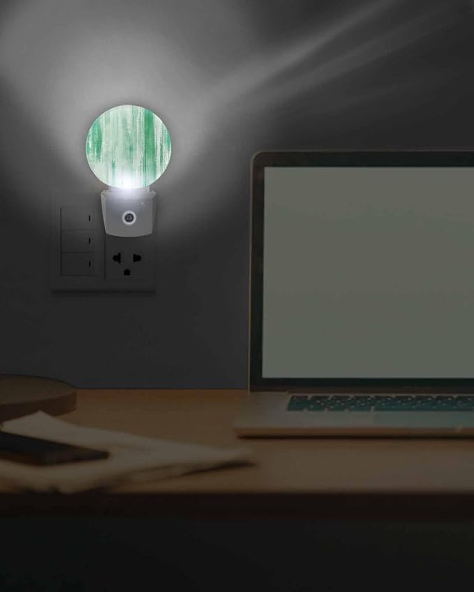 Night Lights Auto Sensor Green Abstract Graffiti Night Light Art Painting Round Lamp Plug-in LED Nightlights Dusk to Dawn for Living Room Bedroom Bathroom Hallway Wall Decor