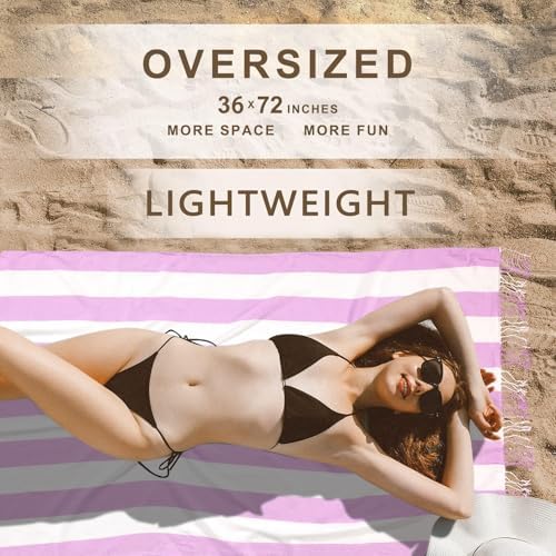 Genovega 6 Packs Oversized Turkish Beach Towels Thin Quick Dry Sand Free Pool Swim Bathing Towel Extra Large Travel Blanket Adult Essentials Accessories Summer Vacation Stripe - Image 2