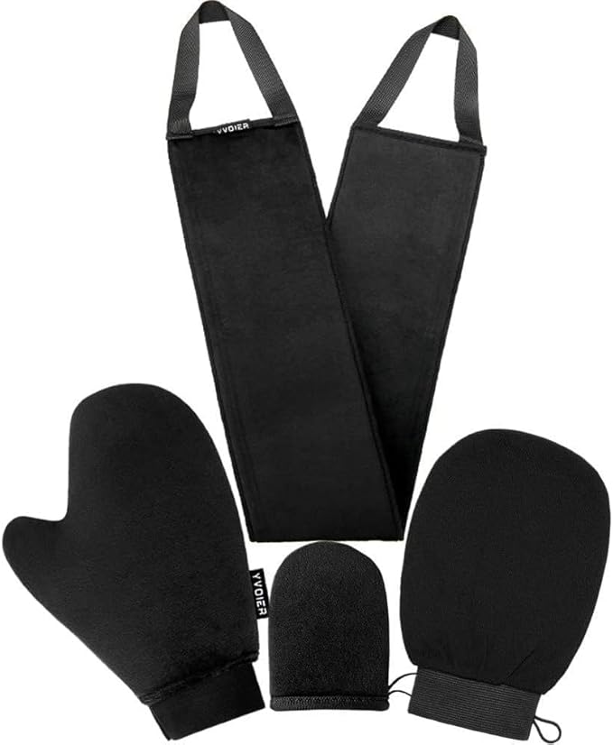 Yvoier Self Tanning Mitt Applicator Kit 4 in 1 Self Applicator Set with Exfoliating Glove,Tan Mitt Applicator, Tanning Back Lotion Applicators for Your Back,Face Mitt for Tanning Lotion, Spray, Mousse