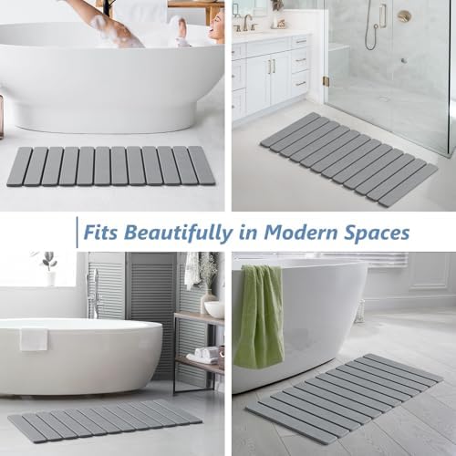 AWW Foldable Stone Bath Mat, Diatomaceous, 31.5"x15.7", Grey - Image 5