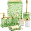 Bathroom Accessory Set, 9-Piece Green Bathroom Set with Trash Can, Toilet Brush, Soap Dispenser, Soap Dish, Toothbrush Holder, Tumbler, Q-tip Holders & Tray, for Hotel/Apartment, Housewarming Gift by Unknown