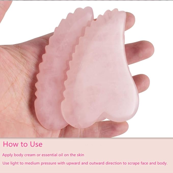 Rose Quartz Gua Sha Comb Massage Tool - Unique Comb Edge Gua Sha Board for SPA & Acupuncture Therapy (Heart Shape)