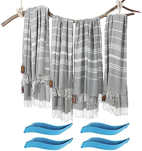 4 Packs Turkish Beach Towel Bathroom Bath Towels Set Bulk Soft Cotton Extra Large Sand Resistant Fast Drying Compact Packable Lightweight Sandrpoof Repellent Anti Repels Foldable Chamois - Image 7
