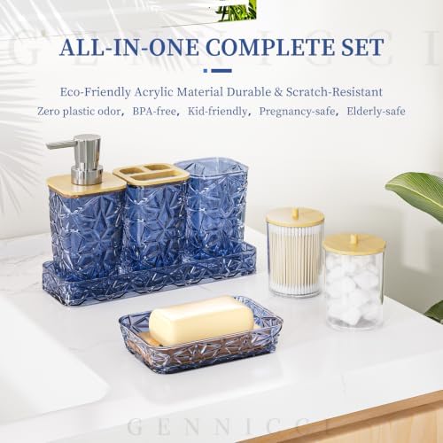 Bathroom Accessory Set, 9-Piece Blue Bathroom Set with Trash Can, Toilet Brush, Soap Dispenser, Soap Dish, Toothbrush Holder, Tumbler, Q-tip Holders & Tray, for Hotel/Apartment, Housewarming Gift - Image 4