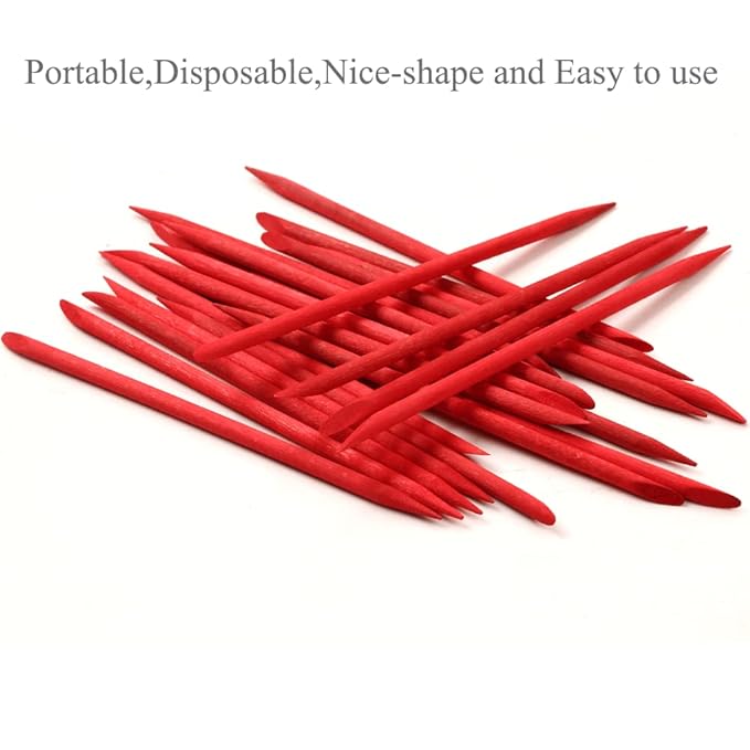 100 Pcs Orange Wood Nail Sticks Double Sided Multi Functional Cuticle Pusher Manicure Pedicure Tool for Manicure Pedicure Red