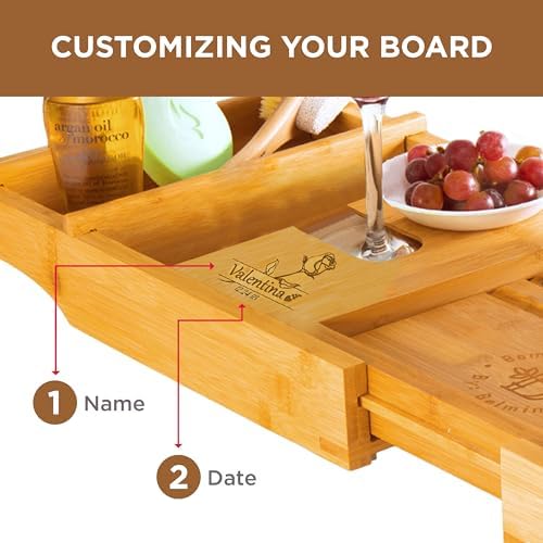Personalized Bathtub Tray - Custom Engraved Foldable Bamboo Bath Caddy, Expandable Tub Tray Bath Table, for Mom Personalized Mom Birthday Gift, for Wife Gift for Her - Image 2
