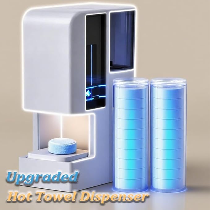 5s Fast Hot Towel Dispenser, 55°C (131°F) Constant Temp, 500ml Tank, Auto-Dry & Safe, Portable for Spa, Facial, Bathroom & Home (Hot Towel Heater with 2 Rolls of Towels)