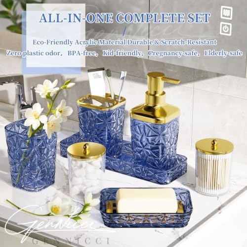 Bathroom Accessory Set, 9-Piece Blue Bathroom Set with Trash Can, Toilet Brush, Soap Dispenser, Soap Dish, Toothbrush Holder, Tumbler, Q-tip Holders & Tray, for Hotel/Apartment, Housewarming Gift - Image 3