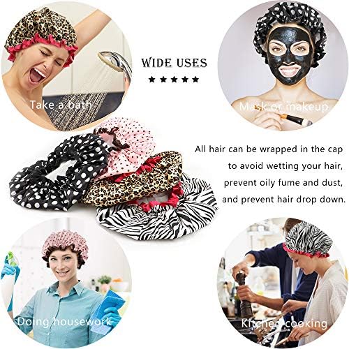 4 Pcs Shower Cap for Women Double Waterproof Layers Reusable Elastic - Image 6