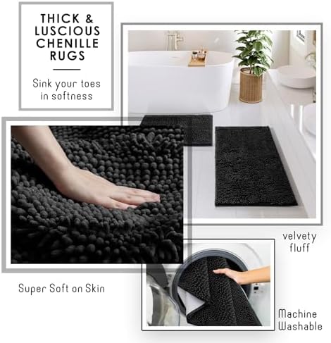 Clara Clark Coal Black Bathroom Set - Bathroom Sets with Shower Curtain and Rugs, 26PC Bathroom Accessory Set, Shower Curtain Set with Adhesive Corner Shower Caddy Hanging & Soap Dispenser - Image 5