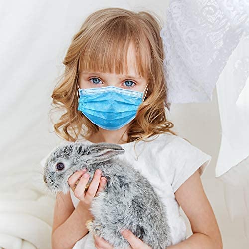 Wecolor 100 Disposable Face Masks for Adults, Outdoor, Hospital, Airport, Farm, Garden, Non-Woven Fabric and Meltblown Fabric, Soft, Comfortable Face Mask, Anti-Fog, Wide Earbands - Blue