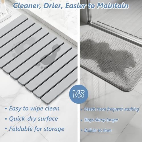 AWW Foldable Stone Bath Mat, Diatomaceous, 23.6"x15.5", Light Grey - Image 4