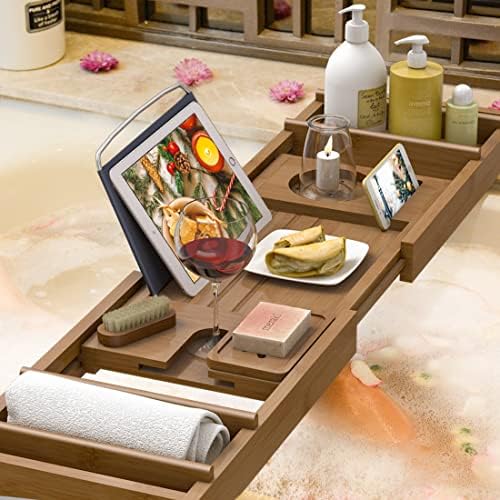 Bath Caddy Tray for Bathtub - Bamboo Adjustable Organizer Tray for Bathroom with Free Soap Dish Suitable for Luxury Spa or Reading(Walnut) - Image 4