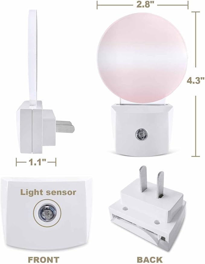 Night Lights Auto Sensor Pink Ombre Night Light Solid Color Round Lamp Plug-in LED Nightlights Dusk to Dawn for Living Room Bedroom Bathroom Hallway Wall Decor