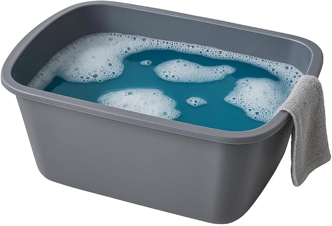Vakly Wash Basins – Rectangular Plastic Hospital Bedside Soaking Tub - Small 7 Qt Graduated Bucket - Portable Washbasin for Washing, Cleaning, Foot Bath, Dishes, Face Cleansing Bowl (6)