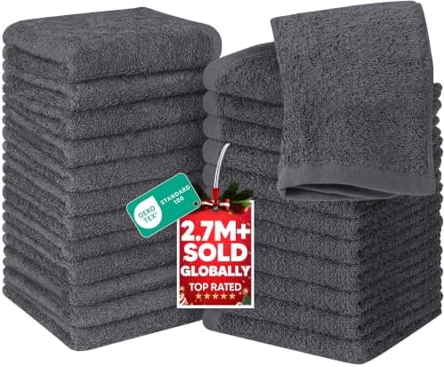 Utopia Towels 24 Pack Washcloths, 12x12 in, 100% Cotton, Grey by UTOPIATOWELS