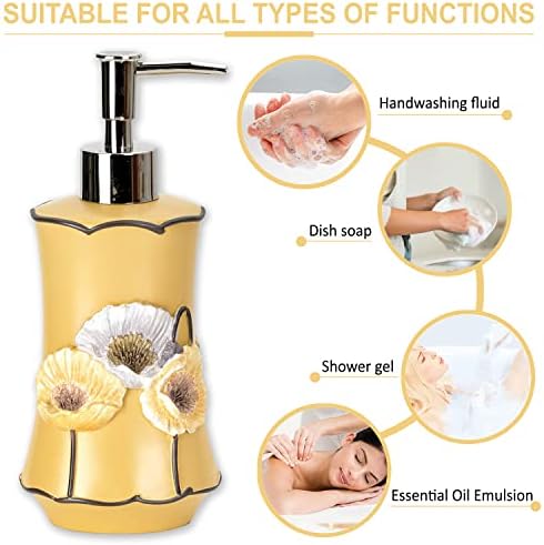 Zahari Home 4pc Poppy Fields Yellow Bathroom Accessories Set Hand Soap Dispenser, Tumbler, Tooth Brush Holder and Soap Dish Modern Contemporary Decor Complete Bathroom Sets with Shower Curtains - Image 3
