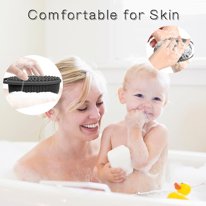 3 Pack Silicone Body Scrubber, Soft Silicone Loofah Silicone Body Brush Exfoliating Body Scrubber, Bath Shower Scrubber for Body, 2 in 1 Bath and Shampoo Wash Brush for Skin Exfoliation Men Women