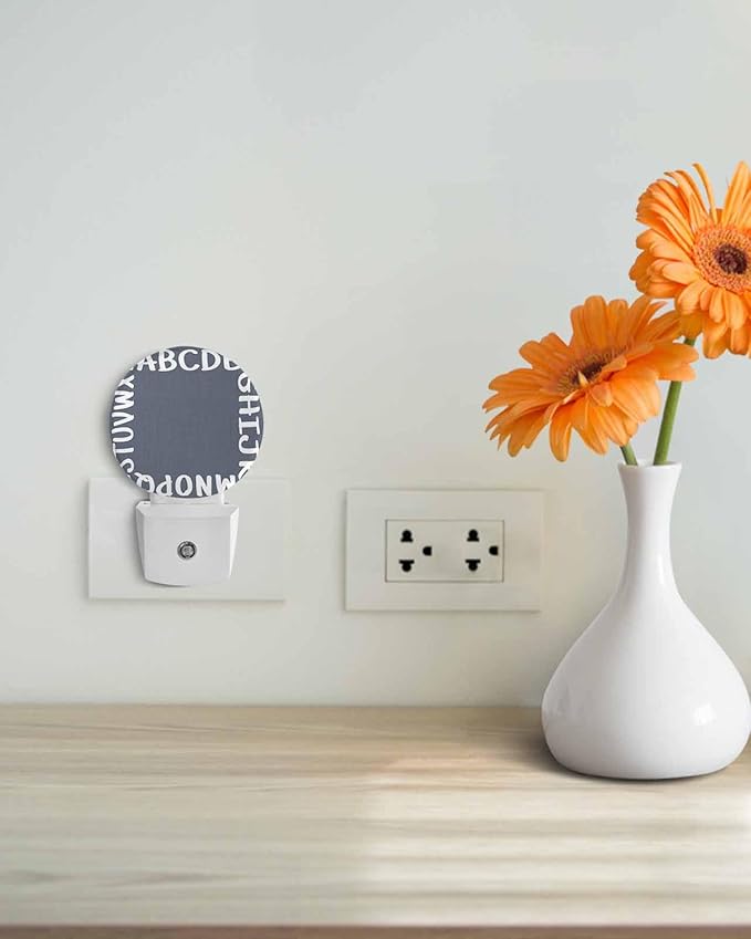 Night Lights Auto Sensor Alphabet Night Light Gray Modern Minimalist Letter Round Lamp Plug-in LED Nightlights Dusk to Dawn for Living Room Bedroom Bathroom Hallway Wall Decor