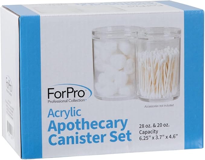 ForPro Clear Acrylic 2-Compartment Apothecary Jar with Lid, Shatterproof Qtip Holder & Cotton Ball Organizer, 28 Oz + 20 Oz Bathroom Vanity Canister for Kitchen, Office Decor, 6.25" x 3.7" x 4.6